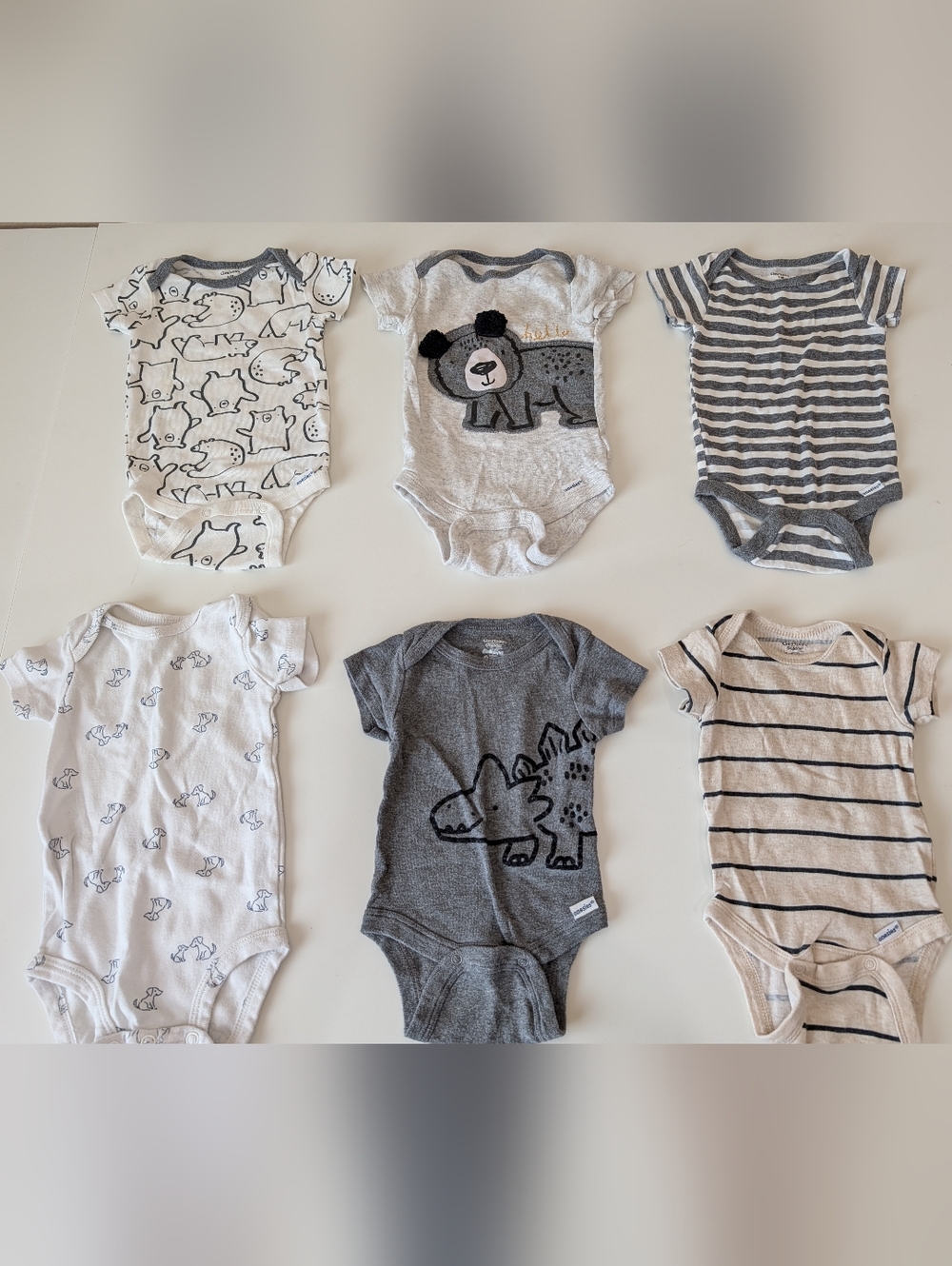 0-3 Months Baby Neutral Gray & White Bodysuit Bundle - 6 Pack